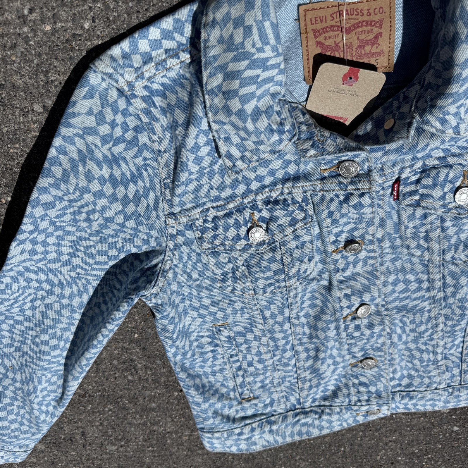 Levis Trucker Jacket Womens Small Denim Button Up Checkered New With Tags